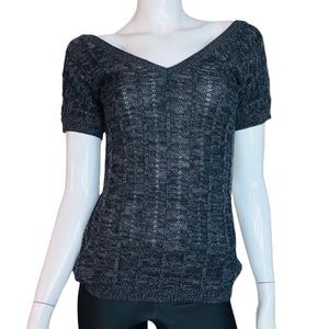 Roxy Short Sleeve V-Neck Grey Knit Sweater